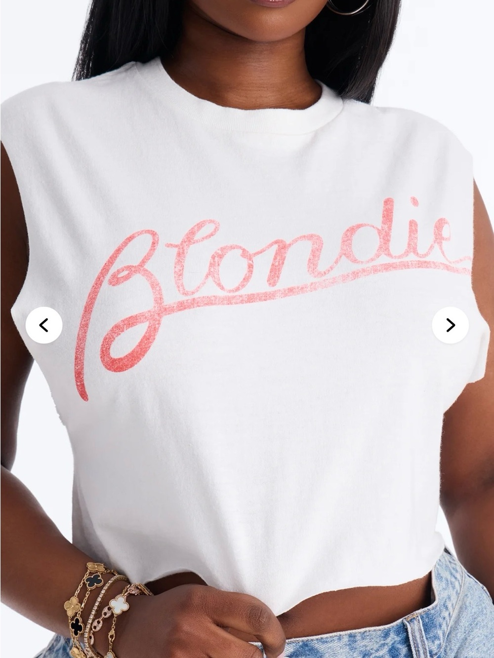 Fashion Nova White Cropped Muscle Tee with Pink Blondie Script